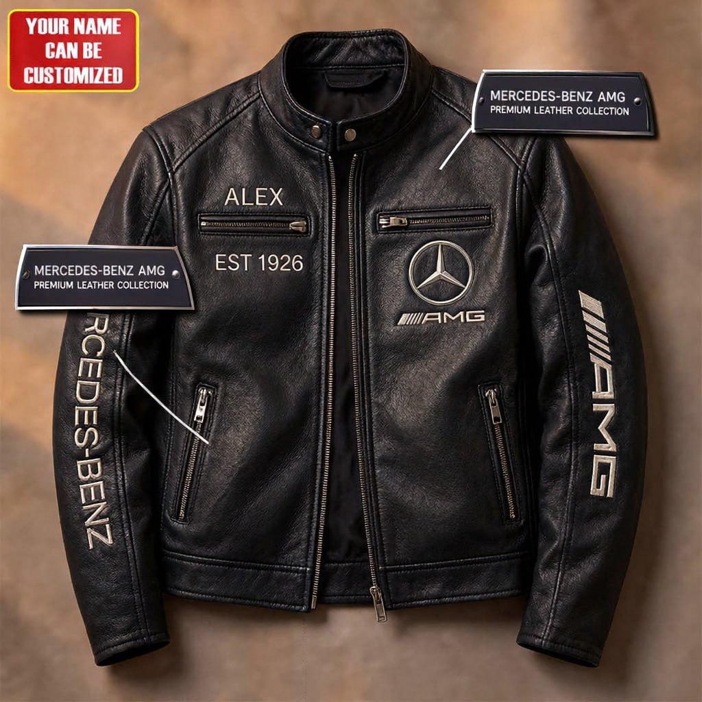 Classic-style collared leather jacket – Mercedes-AMG 1926