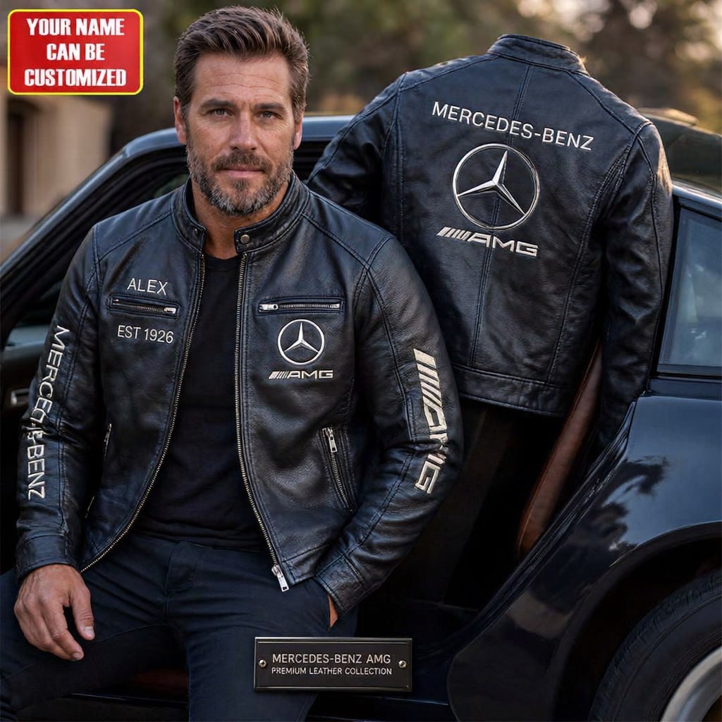 Classic-style collared leather jacket – Mercedes-AMG 1926